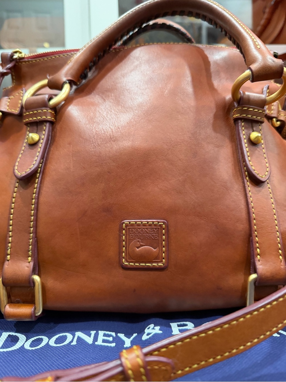 Dooney & Bourke Chestnut Brown Leather Satchel with Crossbody Strap - Picture 4 of 16